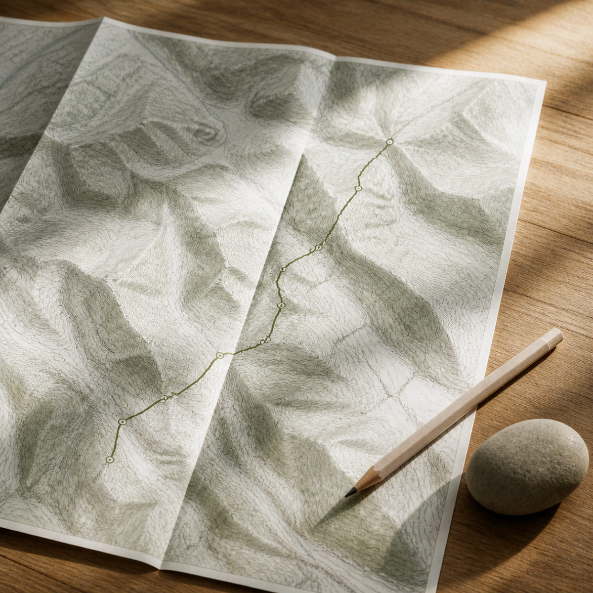 Topografische Karte mit klar markierter Route